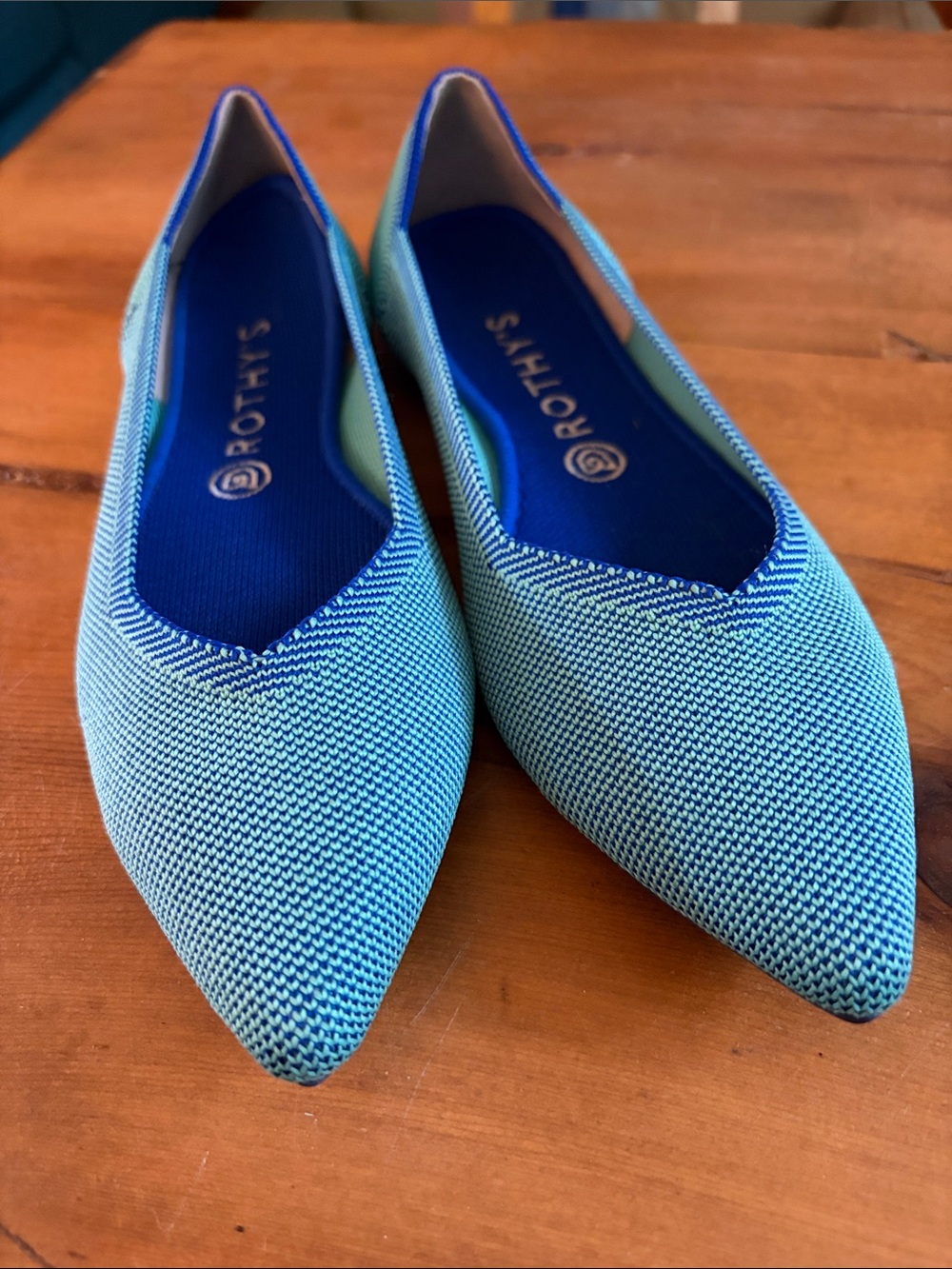 Rothy's Aqua Knit Pointed Toe Flats size 10